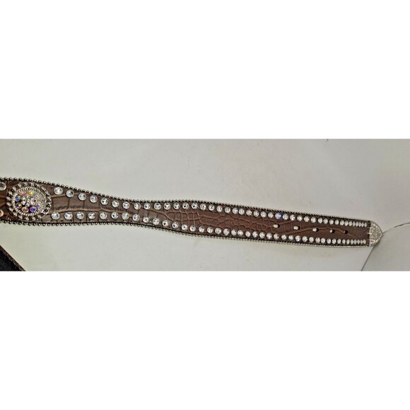 Blazin Roxx Scallop Croc Concho brown Belt Silver Rhinestone Bling Rodeo Size M - Picture 5 of 8